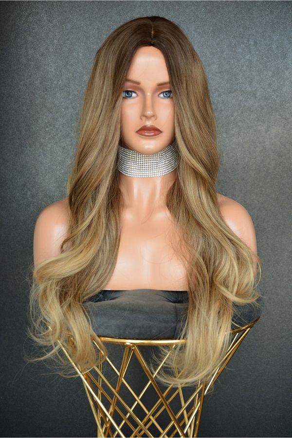 REMY HAİR-Exclusive Luxury Dark Auburn Medium Size Glittering Ombreli Non-Curtain Wig 1