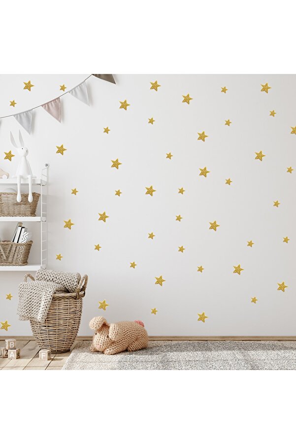 Sticker Sepetim Gold Sarı Yıldız Yağmuru 3,5,7 Cm Xl 100 Adet Çocuk Odası Duvar Dolap Sticker