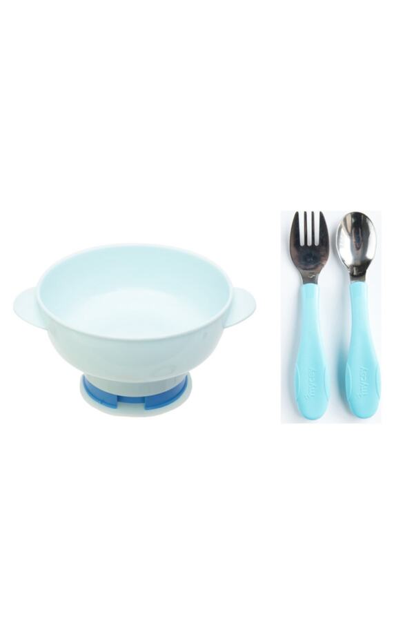 mycey Beslenme Seti(vakumlu Mama Tabağı + Paslanmaz Çelik Çatal Kaşık Seti )