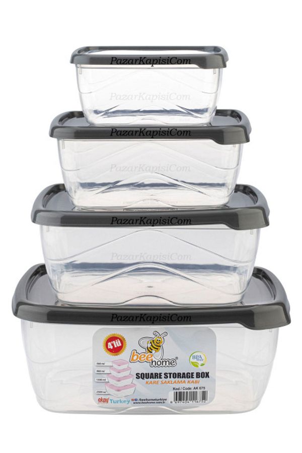 Pazar Kapısı-Set of 4 Transparent Square Storage Containers 0.50 - 0.90 - 1.50 - 2.50 Lt 1