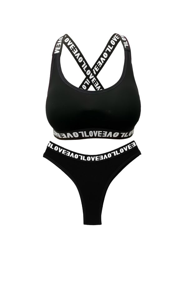HNX Black Love Elastic Bustier Brazil Panties Women's Sports Underwear Set  - Trendyol