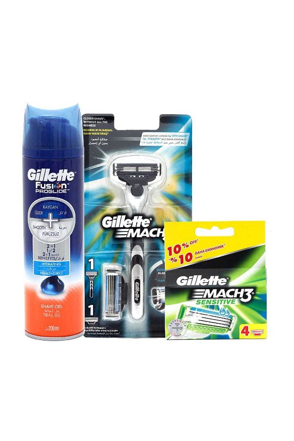 Gillette-* Mach 2 Up+sensitive 4-pack Refill+200 ml Proglide Gel 1