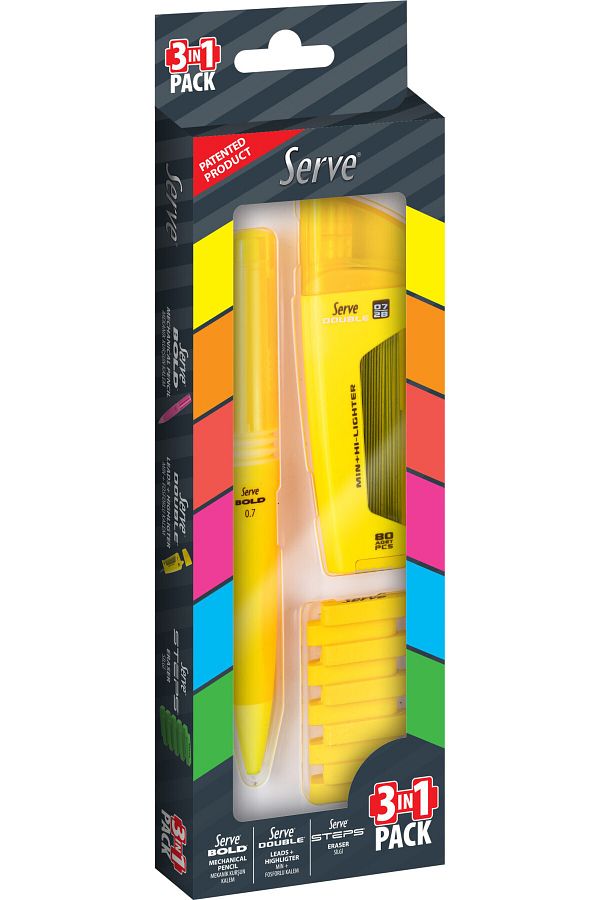 Serve-3in1 Set 0.7 Bold + Double + Steps Highlighter Yellow 1