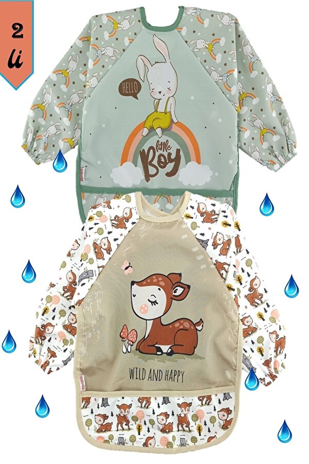 dubi baby 2 Li Tavşan Ve Ceylan Desen Bebk Mama Önlüğü 6-24 Ay