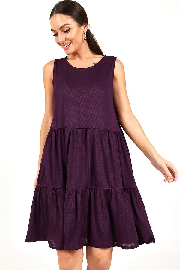 armonika-Pflaumenfarbenes Damenkleid mit Trägerrock und Rüschen, ARM-22Y001073 1