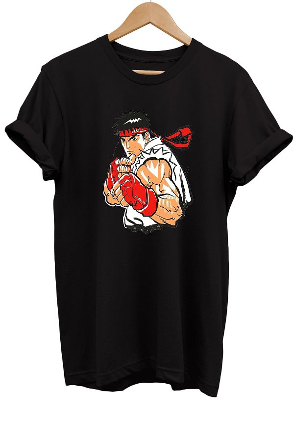 remonz-Street Fighter Ryu Printed 100% Cotton Oversize T-shirt Plus Size T-Shirt 1