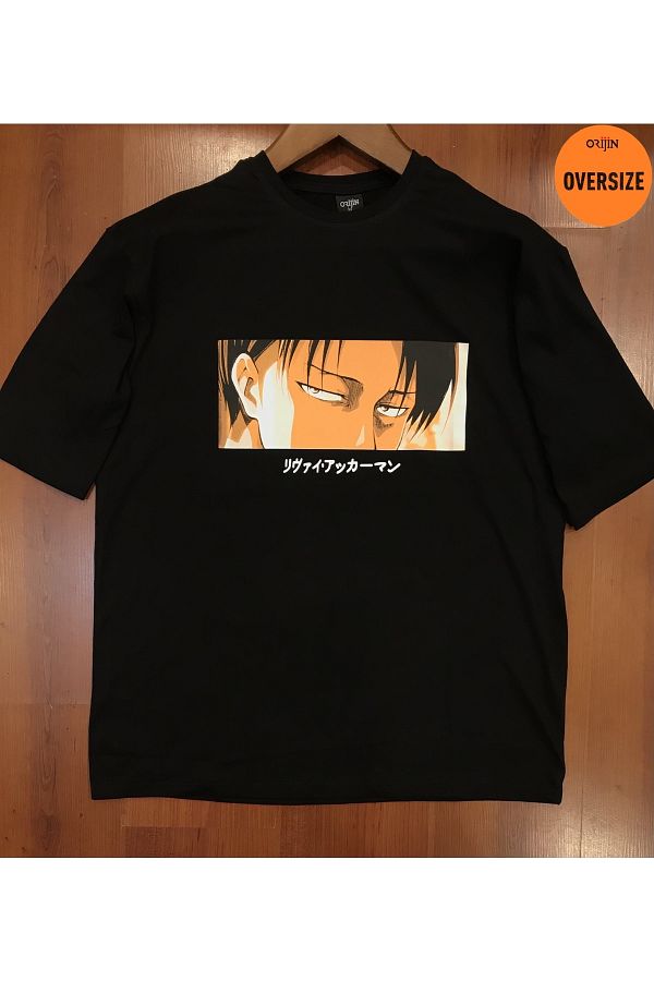 Orijin Tekstil-Attack on Titan Levi Ackerman Eyes Printed Oversize Black Tshirt 1