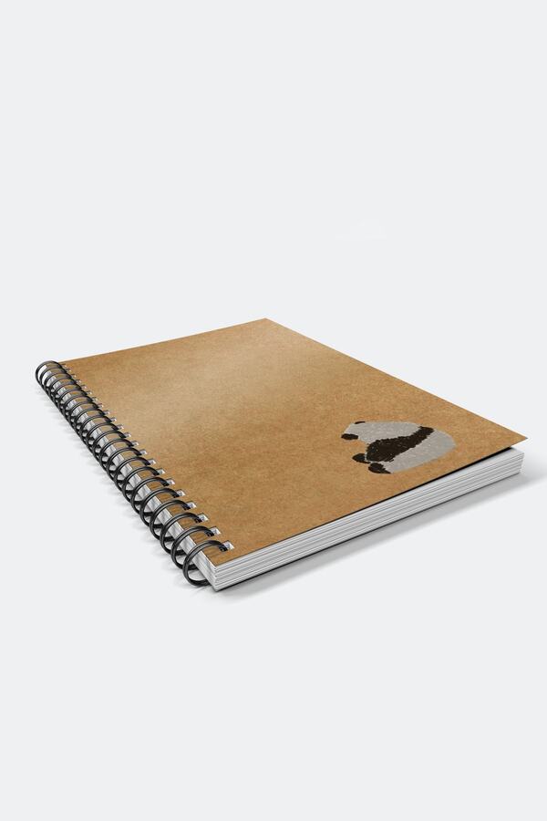 CoNotes-A5 Spiral Checked Kraft Notebook (15x21cm) - Panda Design 1