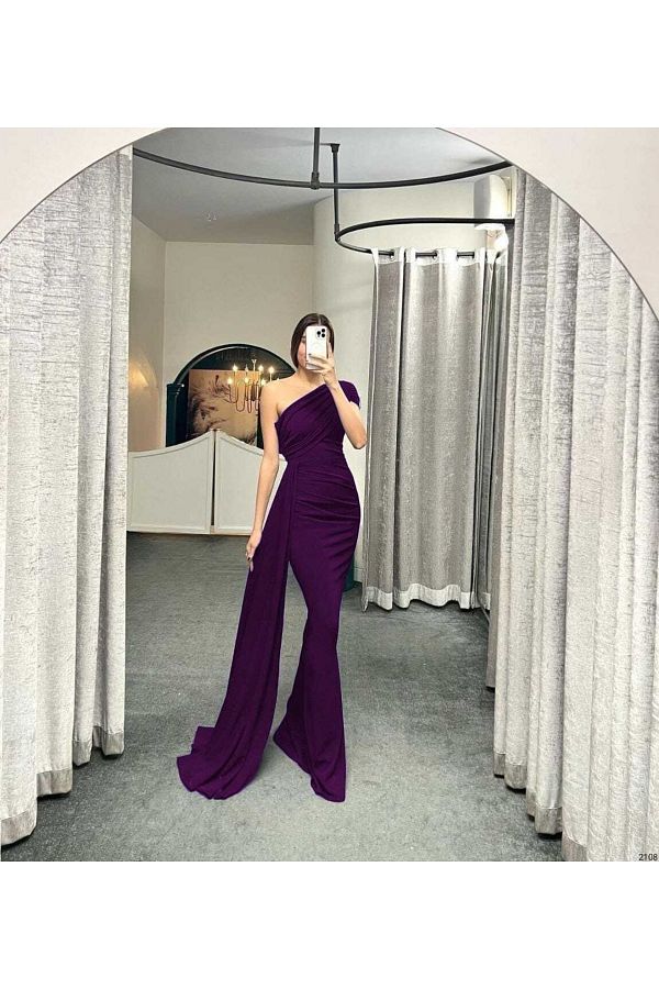 Secret Passion Lingerie Stylish Flexible Fabric One Shoulder Side Tail Detailed Fish Cut Long Dress 582108 684