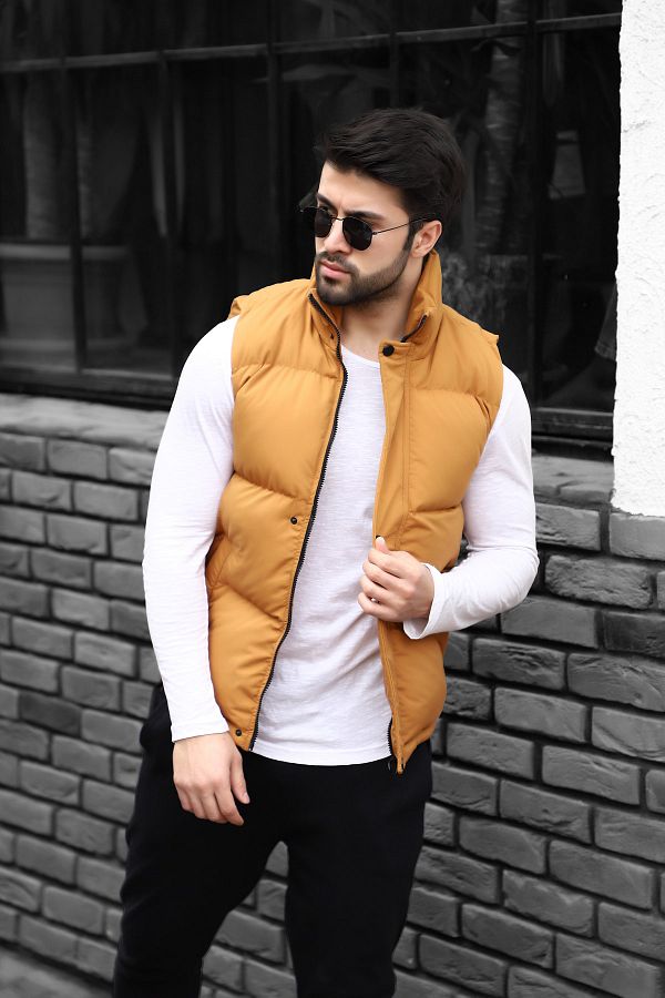 Mustard yellow puffer vest outlet