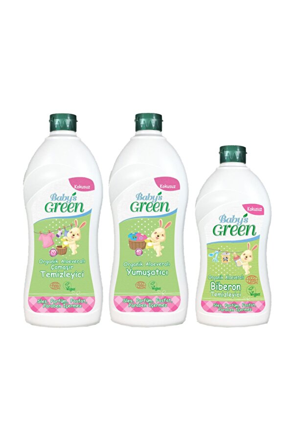 Baby's Green Organik Aloe Veralı Bebek Çamaşır Deterjanı 750 ml -yumuşatıcı 750 ml - Biberon Temizleyici 500 ml