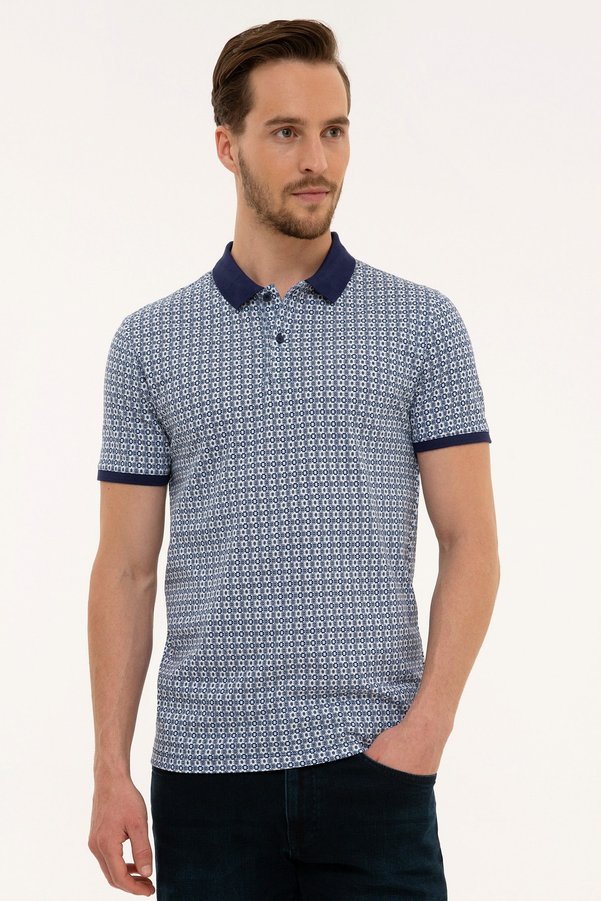 Pierre Cardin Navy Blue Slim Fit Polo Neck T-Shirt
