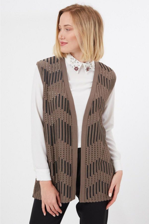 Uludağ-Women's Mink Zigzag Patterned Openwork Vest 1