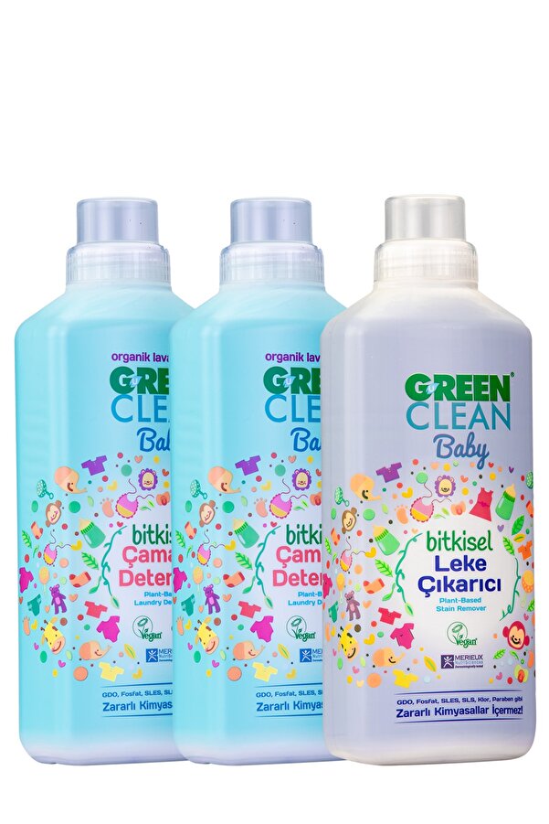 Green Clean Baby Çamaşır Deterjanı 1 Lt. + Çamaşır Deterjanı 1 Lt + Leke Çıkarıcı 1 Lt. 3' lü Set