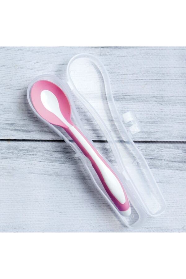 mycey Taşıma Kutulu Mama Kaşığı-yumuşak Uçlu Pembe