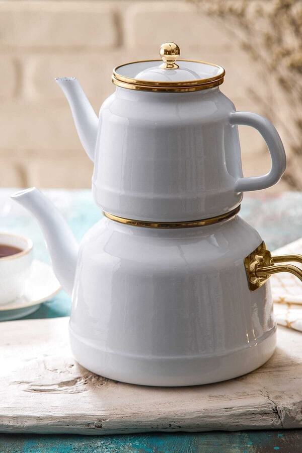 Emsan-Troy Maxi Induction Base Enamel Teapot Set White 1