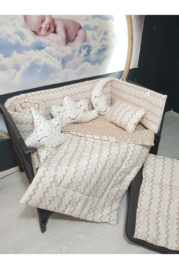 bebek iklimi 70x110 Baby Sleeping Set Slim Zigzag Pattern 10 Pieces Compatible with Park Cribs crib Not Included Trendyol