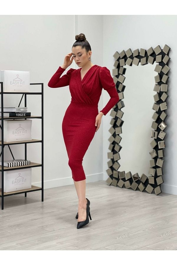 giyimmasal Glitter Pencil Dress Red Trendyol