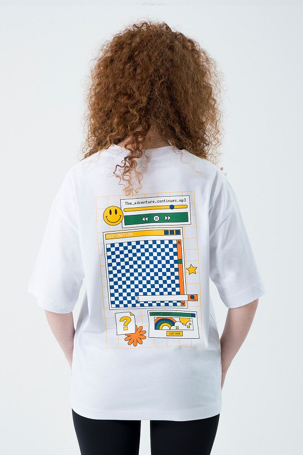 Eazy Co-Унисекс тениска с къс ръкав и принт Eazy White Adventure Extra Oversize 1