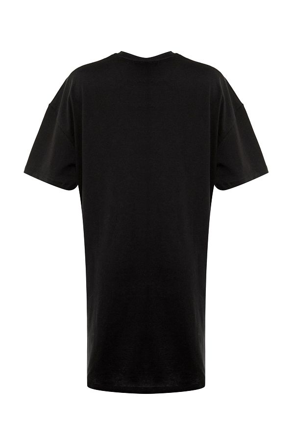 Trendyol Curve Plus Size Black Geometric Printed 100 Cotton T Shirt Dress Tbbss22El2269