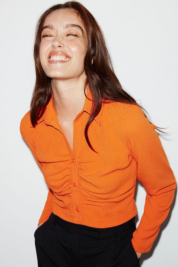 GRIMELANGE Jennyfer Crop Orange Blouse Trendyol