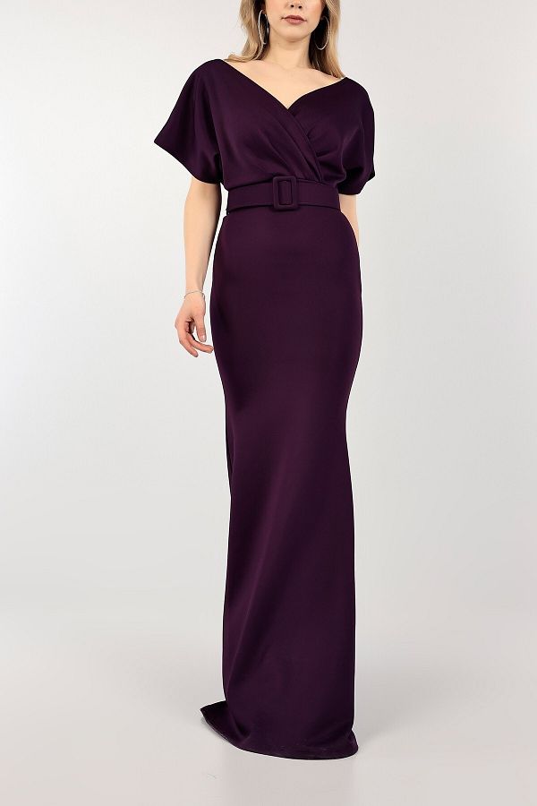 Secret Passion Lingerie Stylish Lycra Scuba Fabric Fish Cut Belted Long Evening Dress and Graduation Dress 686 582099 Trendyol