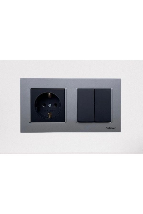 Netelsan-Matte Silver Black Grounded Socket - Commutator - Double Frame Combination Set 1