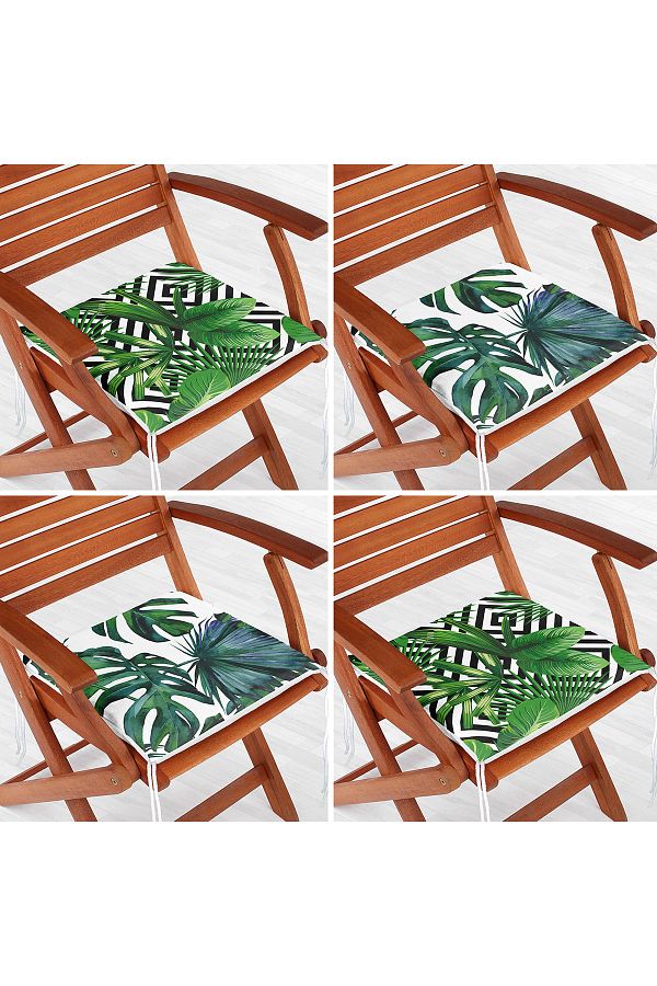 Realhomes-Set of 4 Tropical Leaf Patterned Zippered Chair Cushions 1
