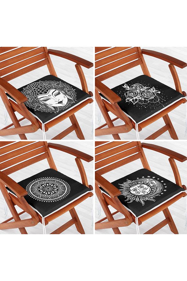 Realhomes-4-Piece Black and White Medusa Design Zippered Chair Cushion Set 1