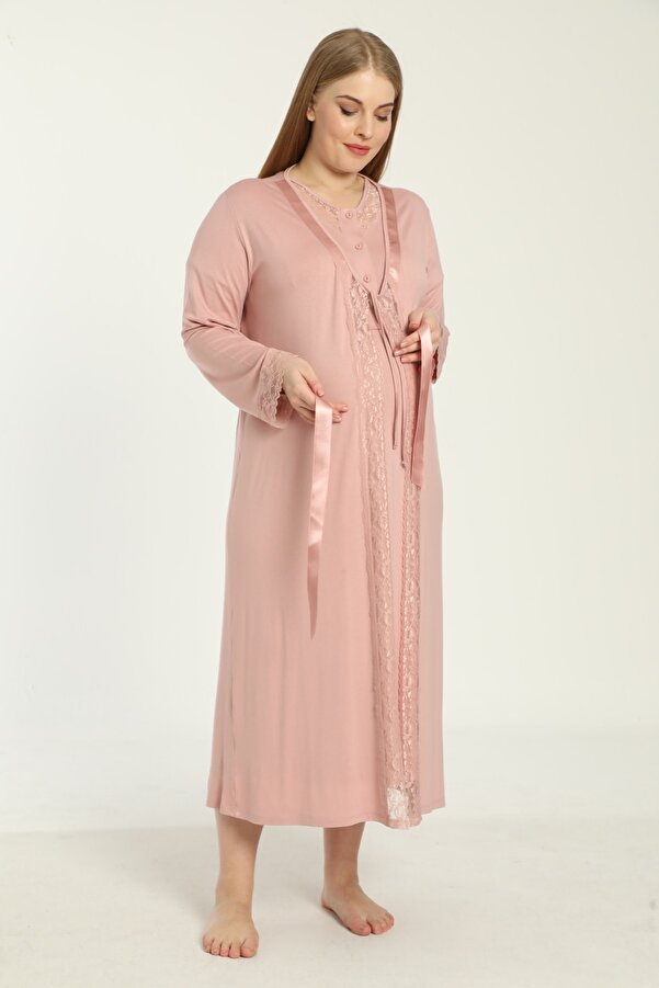 Miss Dünya Lissa Büyük Beden Sabahlıklı Lohusa Gecelik Takımı