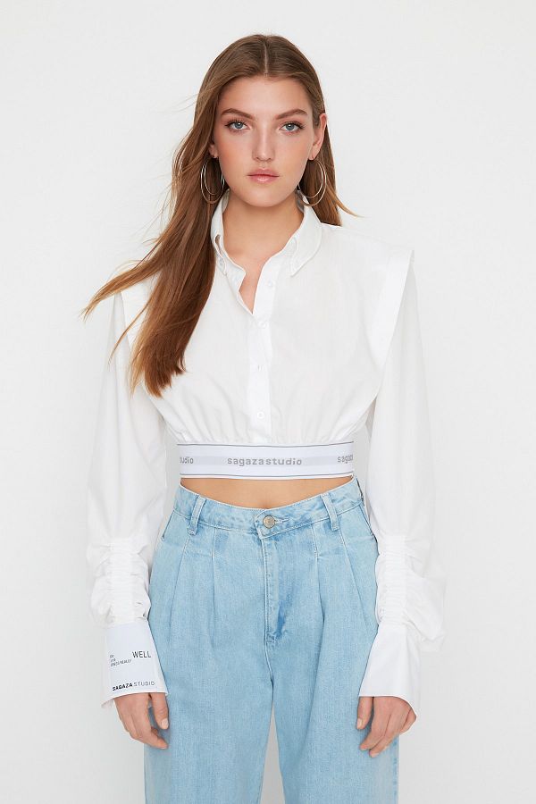 Trendyol Collection-Sagaza Studio Weißes Popeline-Kurzhemd - TPRSS22GO00006 1
