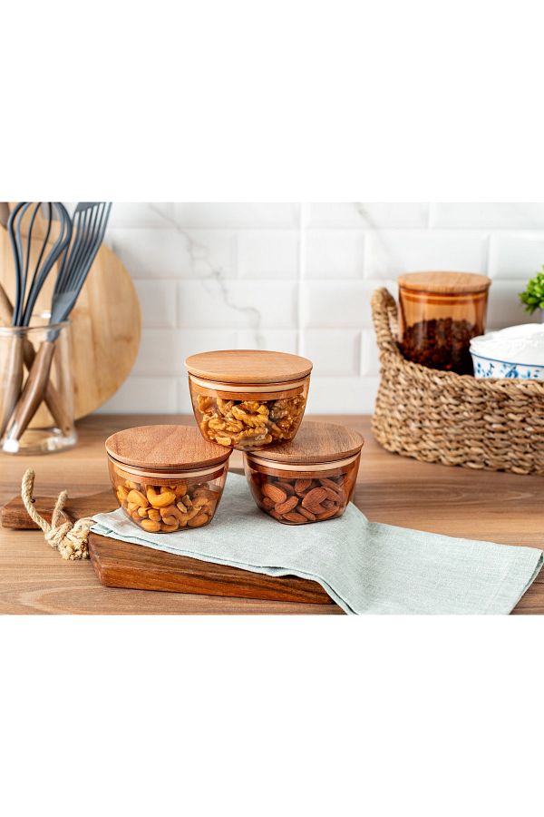 Madame Coco-Florian 380ml 3-piece Storage Set with Wooden Lid 1