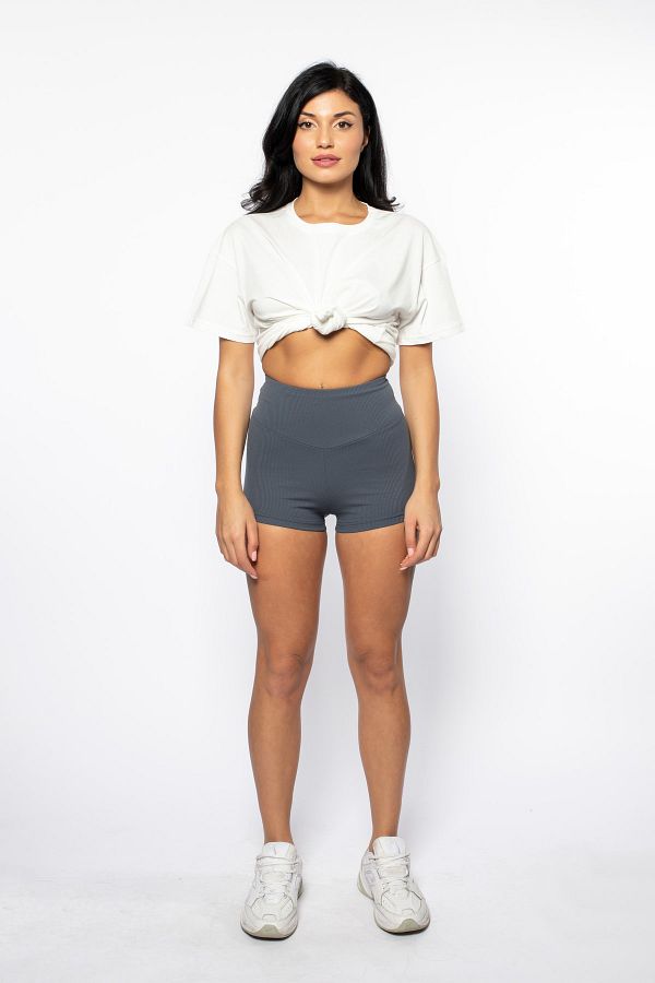 Grenj Fashion-Mini pantaloni scurți cu talie foarte înaltă, cu nervuri fumurii 1