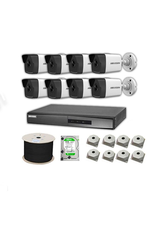 Hikvision-مجموعة كاميرا IP جاهزة للتوصيل والتشغيل مع ميكروفون 2 ميجابكسل و8 كاميرات 1