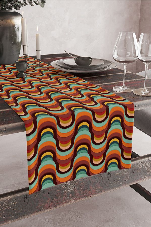 Vagonik-Retro Patterned Digital Printed Runner 140x40 1