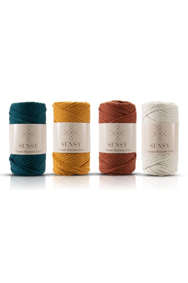 SENSY-مجموعة خيوط Macrame Hobby الممسوحة ضوئيًا المتميزة مكونة من 4 قطع أخضر - خردل - بلاط - إكرو 1