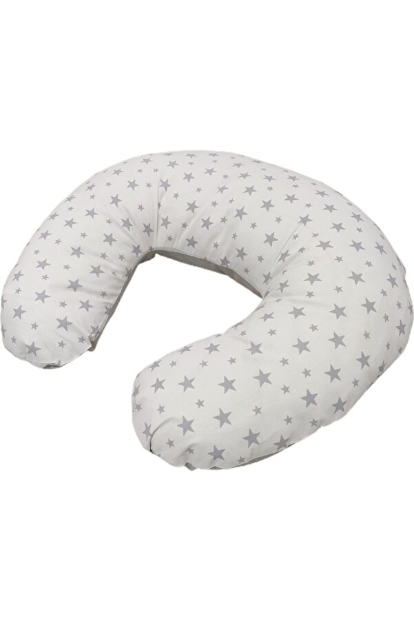 Bebek Özel Pamuklu Kumaş Bebek Emzirme Destek Ve Oturma Minderi Yastığı Gri Yıldızlı