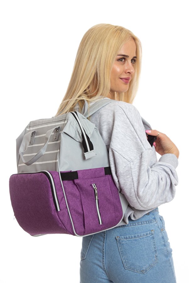 Yerli Bebek Bakım Sırt Çantası Biberon Termos Gözlü Metal Kancalı Puset Askı Aparatlı