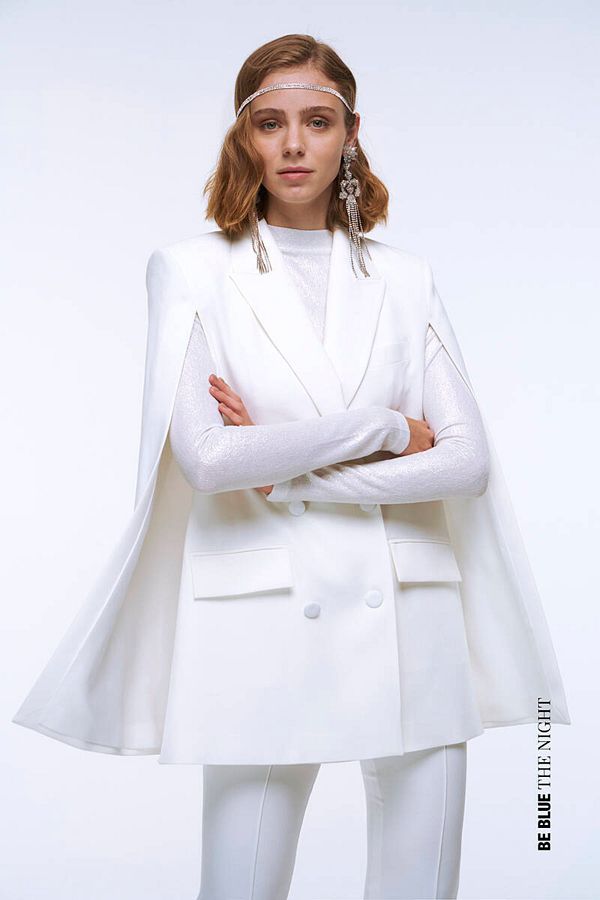 Blue cape blazer on sale