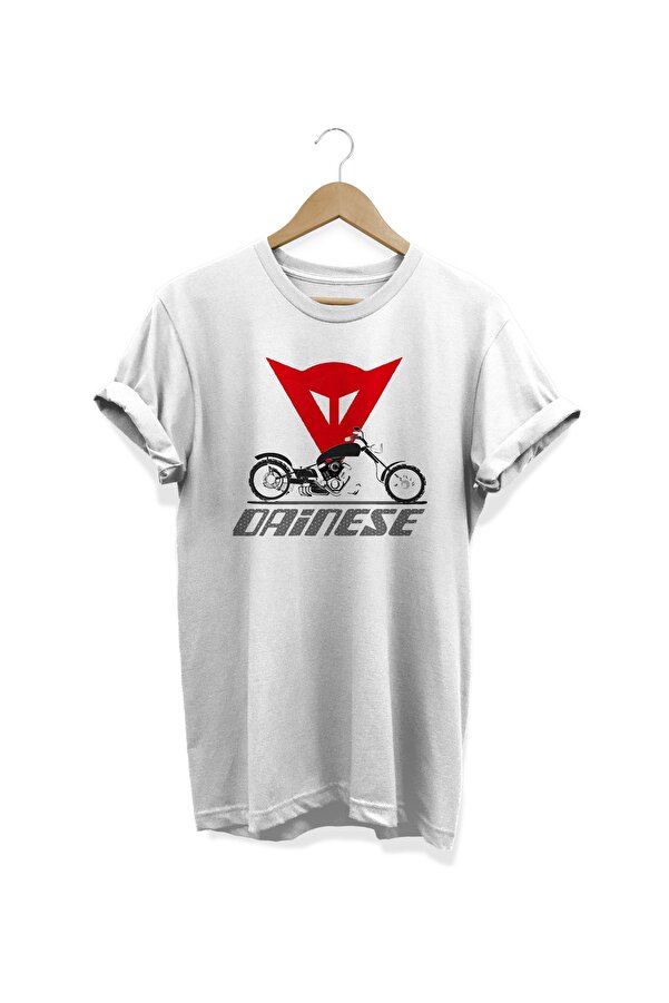 WİDİ Dainese Motor Printed White T-Shirt- Trendyol