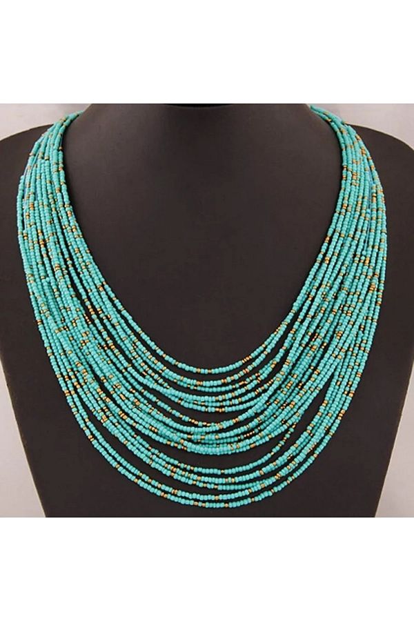 PAR AKSESUAR Turquoise Sand Bead Multiple Design Necklace Trendyol
