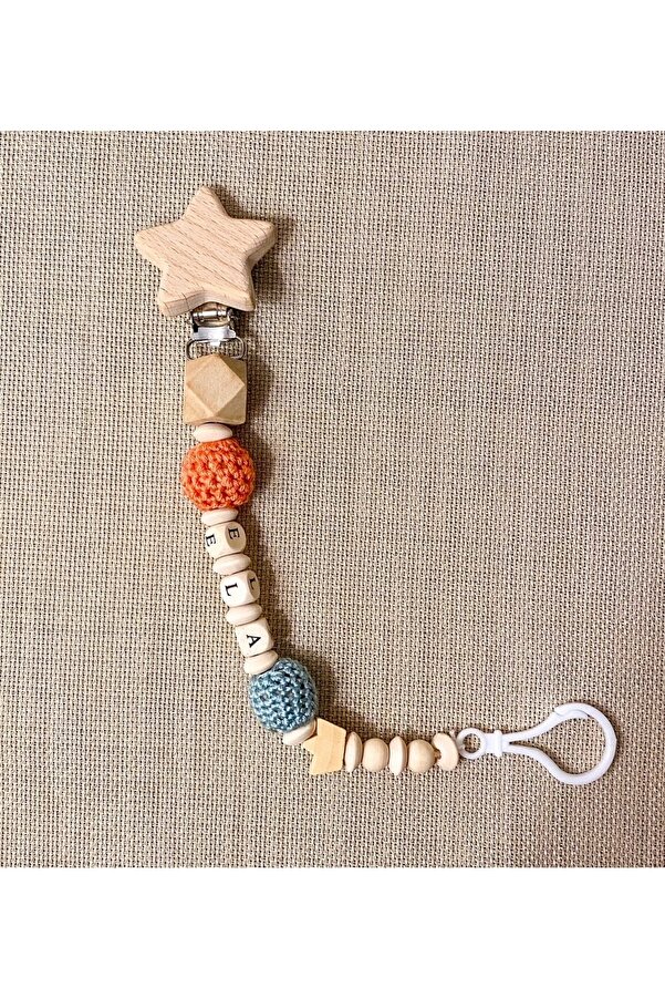 Le Petite Histoire Doğal Ahşap İsimli Emzik Zinciri Emzik Askısı