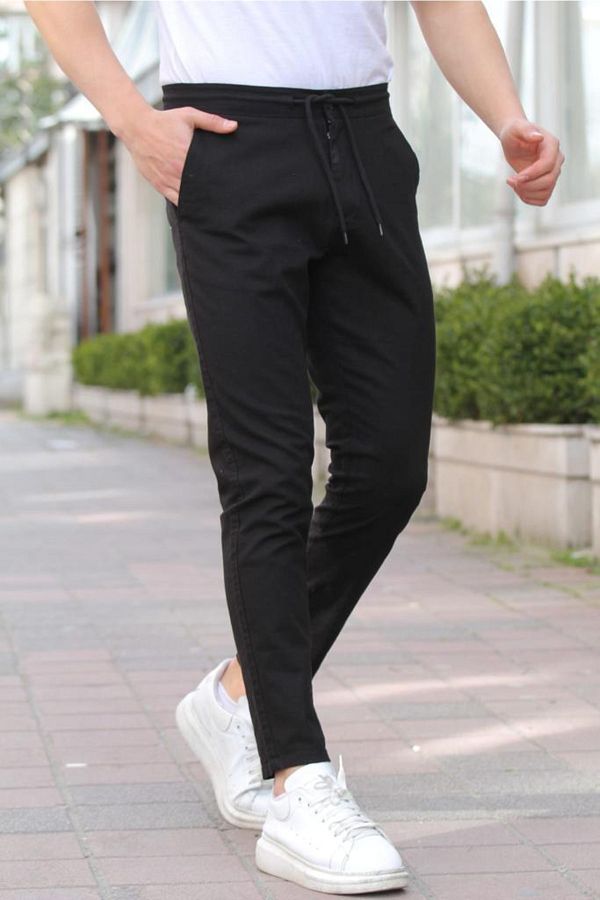 Tarz Cool-Black Men's Eganis Stringed Jogger Buttoned Fabric Trousers-jggrkmpnt01r0131 1