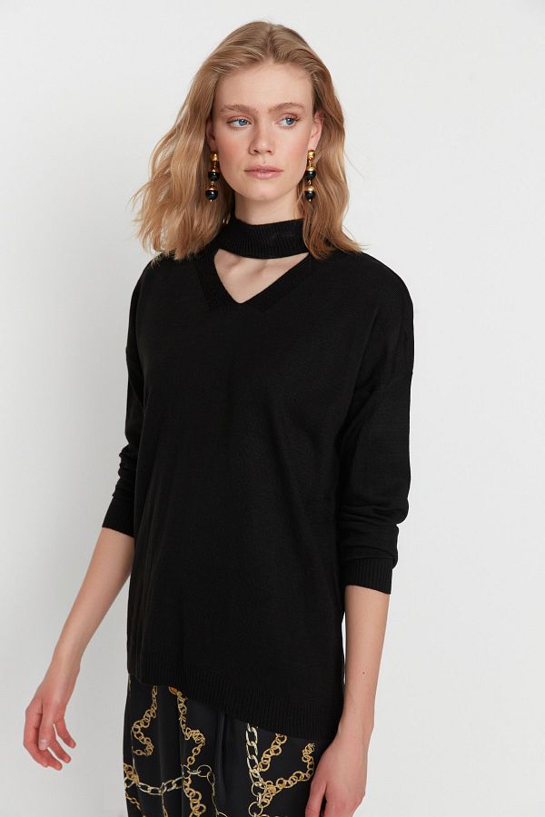 Trendyol Collection Black Choker Collar Knitwear Sweater TWOAW20KZ0220 Trendyol