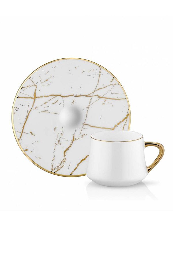 Koleksiyon1-Collection Sufi Turkish Coffee Set 6 Pieces Marble White Gold 1