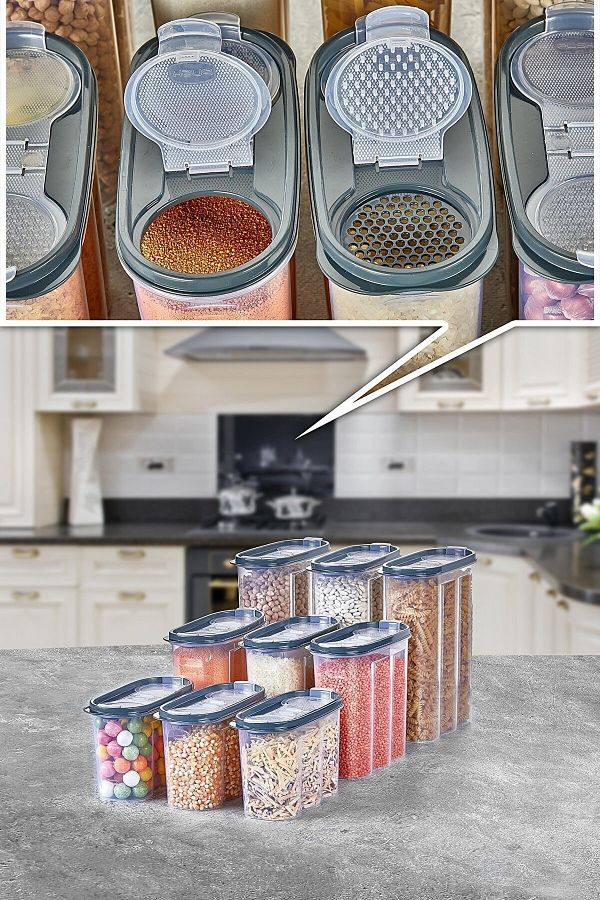 TEMMUZ HOME-9 Piece Food Storage Container Set with Leak Proof Lid 3x 1200 Ml 1700 Ml 2400 Ml 16 Liters 1