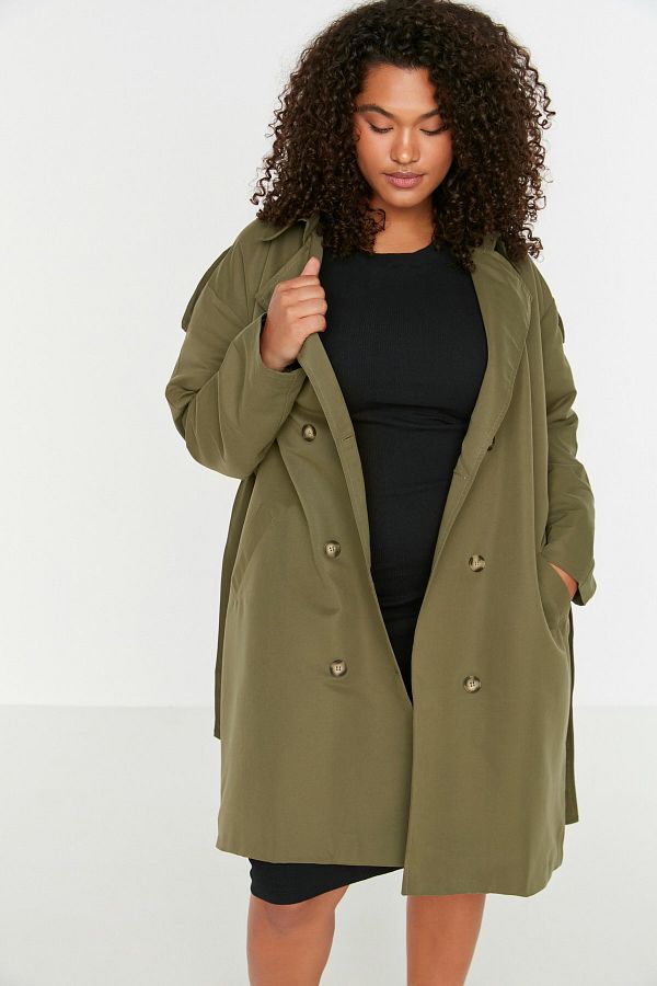 Trendyol Curve-Khaki Shoulder Epaulet Detailed Jacket Collar Belted Wide Fit Trench Coat Tbbaw23Bm00001 1