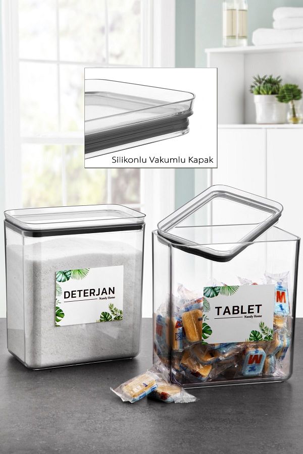 Nandy Home-Decorative Rectangular 2.6 Lt Set of 2 Tablets/detergent Storage Box with Vacuum Lid 1