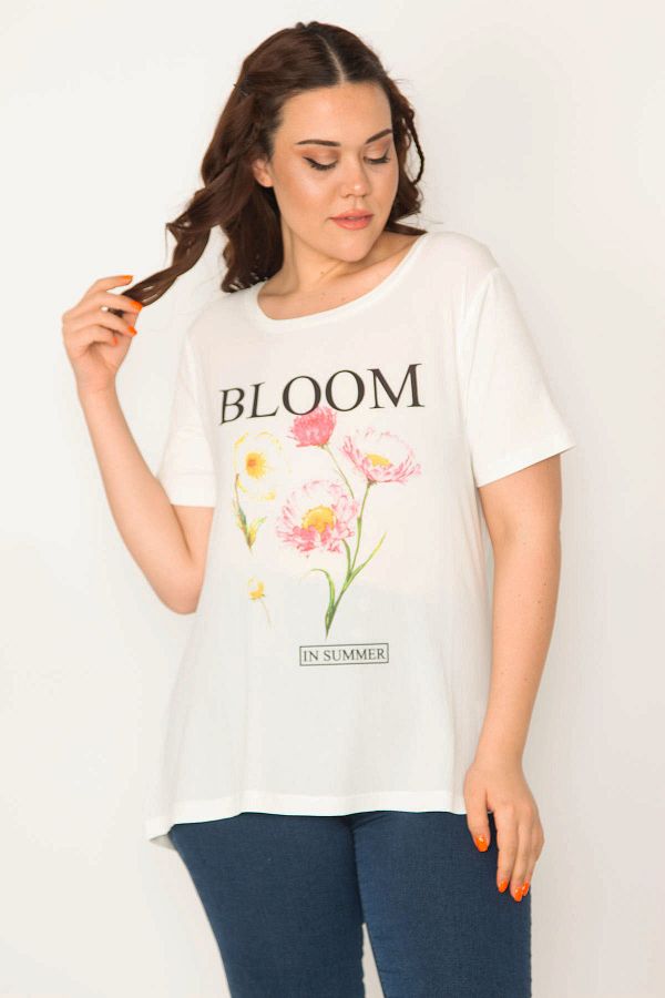 Şans-Γυναικεία Μπλούζα Bone Crew με στάμπα εμπρός 65n32646 σε Plus Size 1