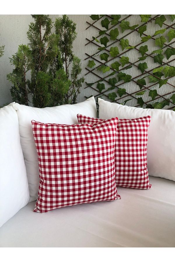 Decamor home-Gingham Red Throw Pillow Case 1